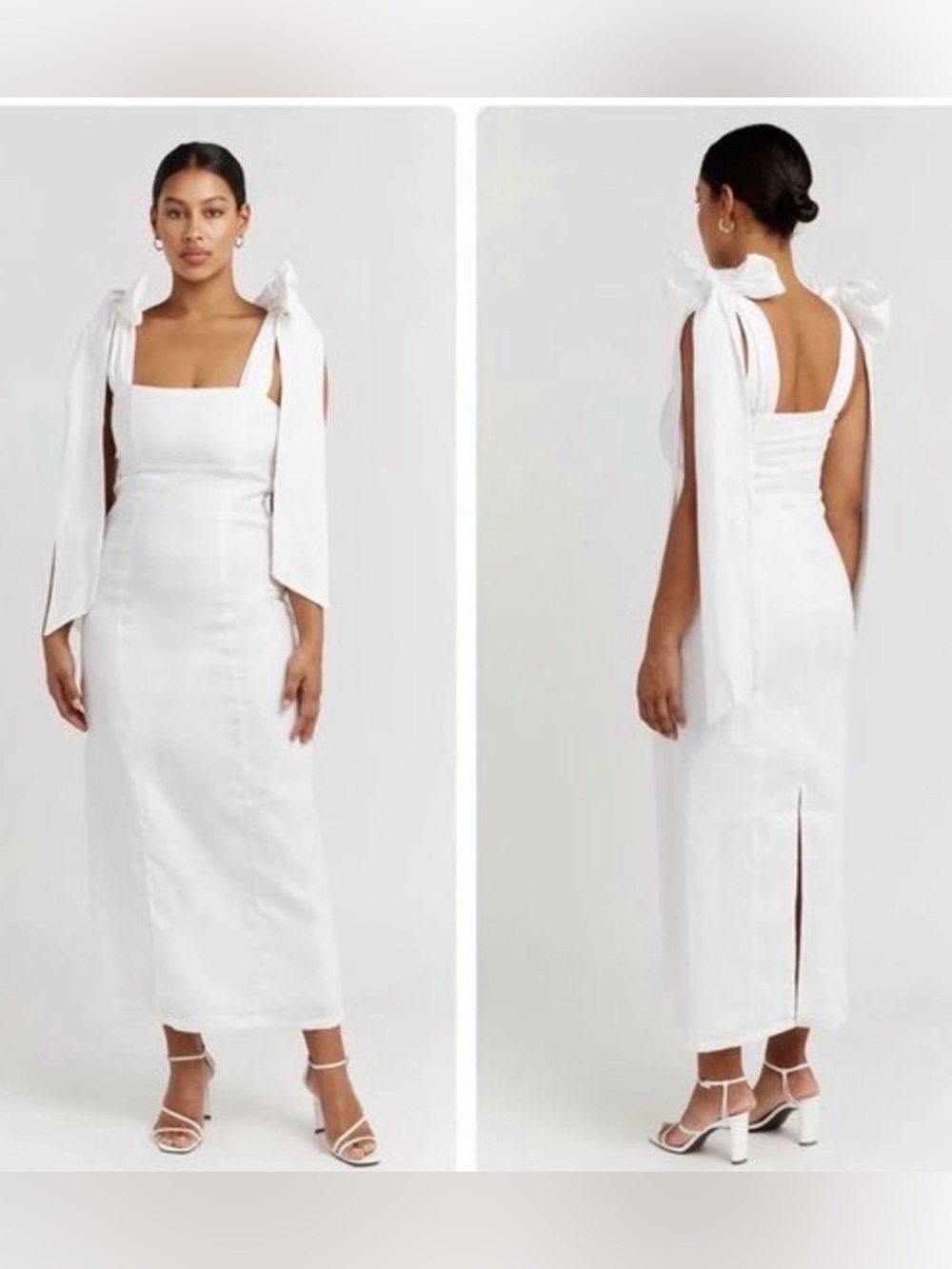 DISSH Aisle Linen White Tie-Shoulder Midi Dress